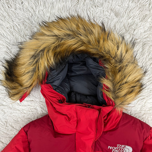 THE NORTH FACE(ザ・ノース・フェイス)HyVent ダウンジャケット レディースL レッド ファー付き 撥水仕様 #52