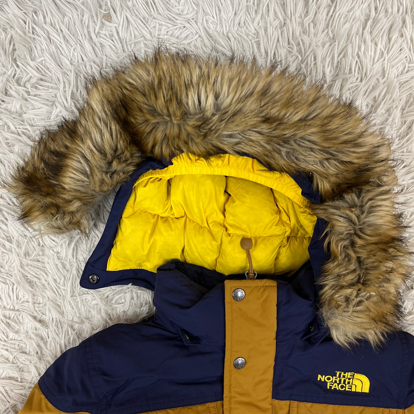 【THE NORTH FACE】キッズ マクマードデザイン ダウンジャケット 130cm PROHEAT搭載 マスタード/ネイビー #160