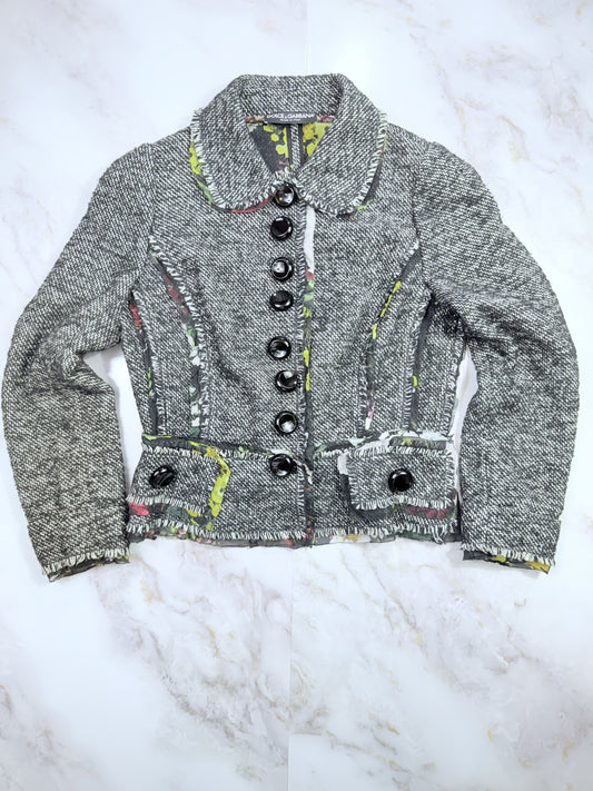 【DOLCE&GABBANA】일품!트위드 재킷 꽃무늬 안감 블랙계 44 - 화려함과 품위의 융합