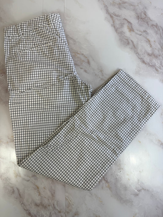 HUGO BOSS パンツ メンズ 32R ホワイト × ブラック チェック柄 レギュラーフィット Cotton100% スラックス カジュアル