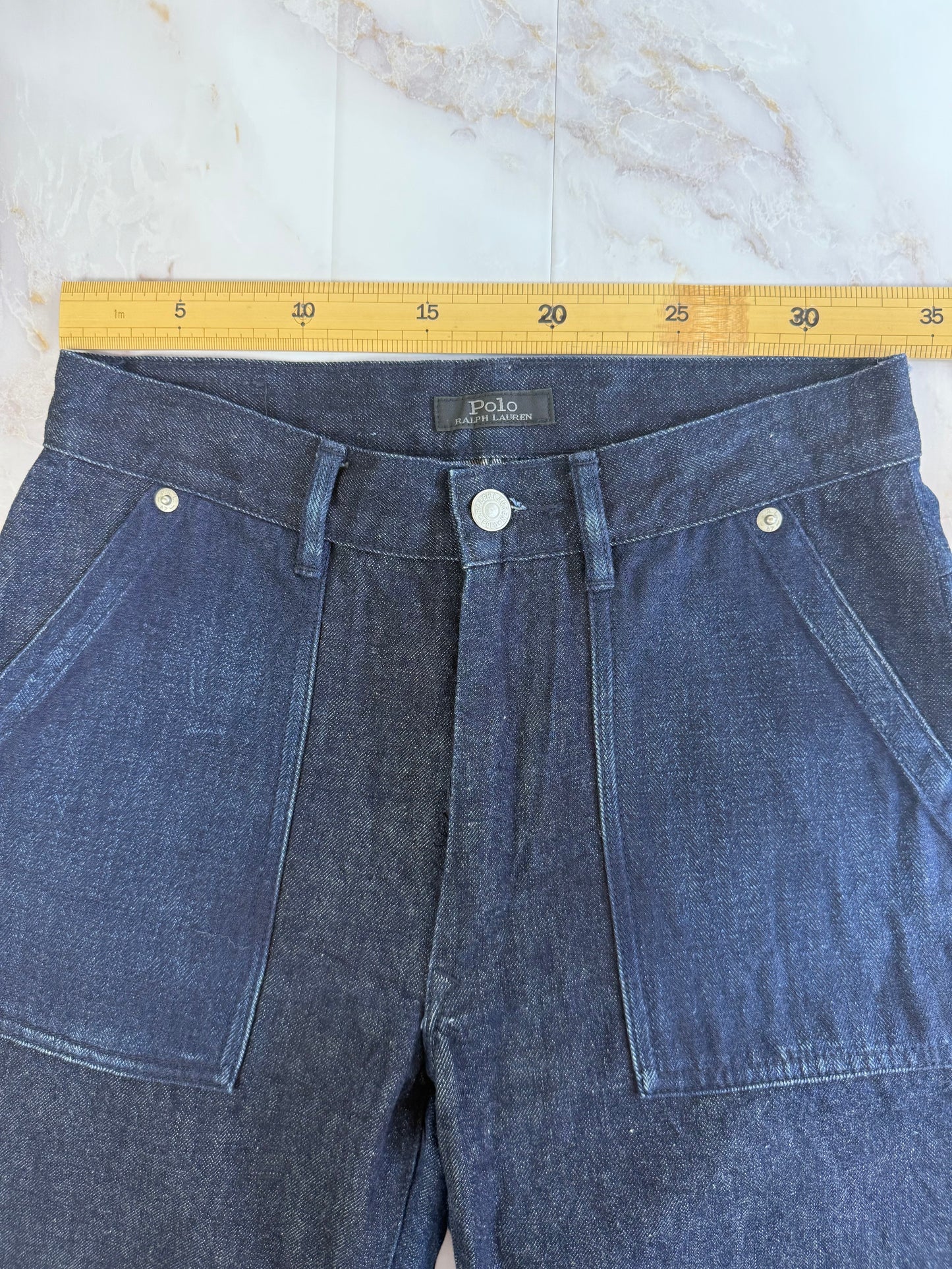 【POLO RALPH LAUREN】ハイライズ ワイドストレートデニムパンツ|26インチ|上質コットン100%/フロントポケット仕様