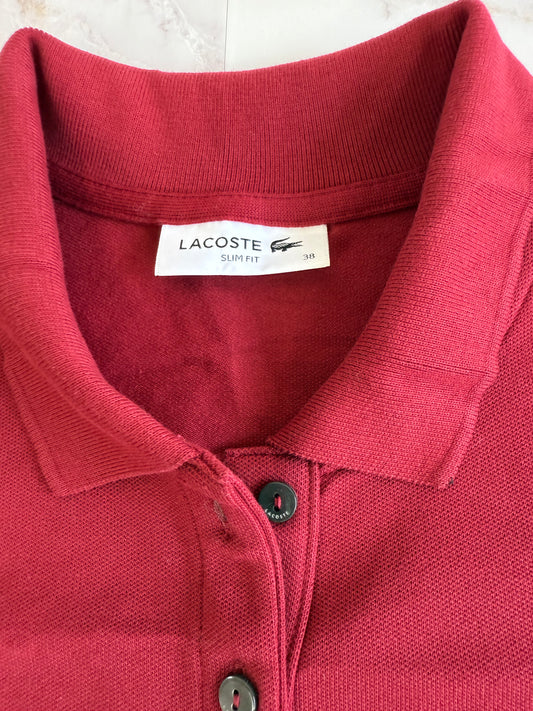 【LACOSTE】ラコステ レディース ポロシャツワンピース ボルドー 38サイズ L相当 コットンストレッチ 刺繍ロゴ入り
