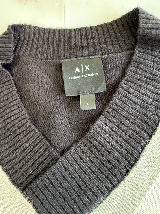 【ARMANI EXCHANGE】アクション Vネック セーター メンズL ブラック×ホワイトライン クラシックニット イタリアブランド 正規品