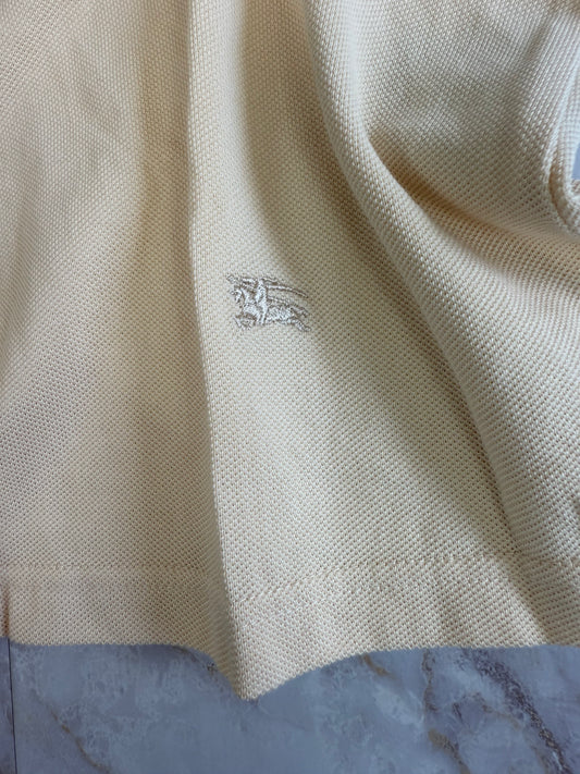 【BURBERRY】バーバリー ロンドン ハーフジップ ポロシャツ ノバチェック切替 ベージュ Mサイズ相当 コットン100% 英国ブランド