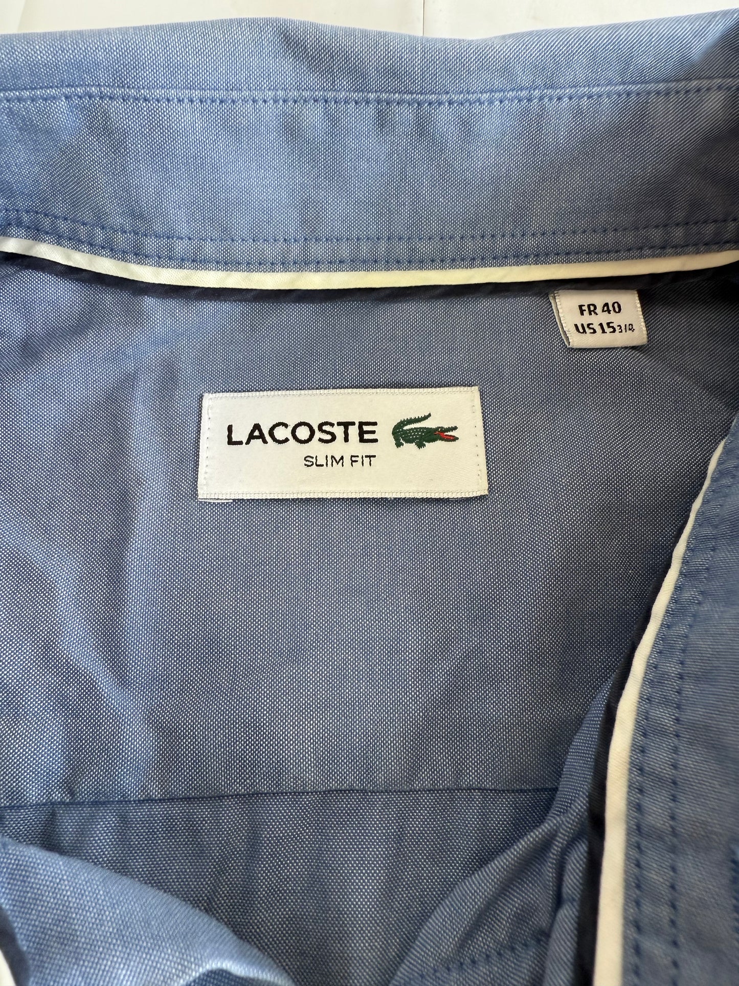 【LACOSTE】スリムフィット ボタンダウンシャツ FR40 (US15 3/4) | ラコステ ワンポイントロゴ メンズ 長袖シャツ | 上品ブルー