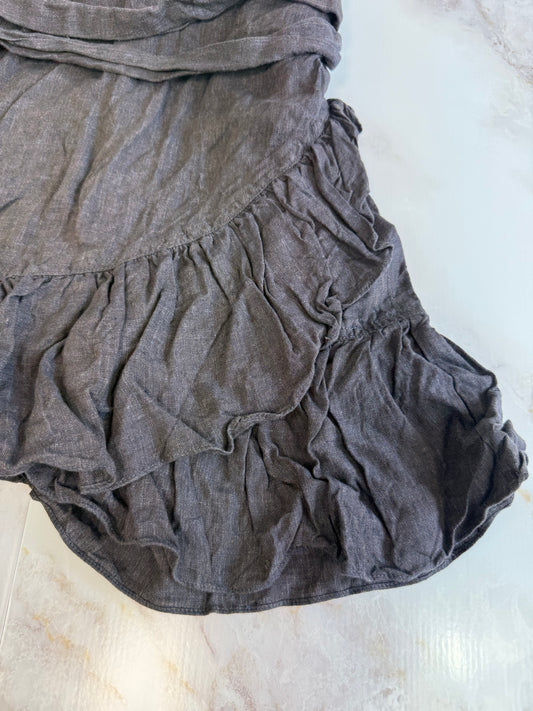 【ISABEL ÉTOILE MARANT】フリルラップワンピース リネン混 グレーブラック | フランス発 上品な立体シルエット