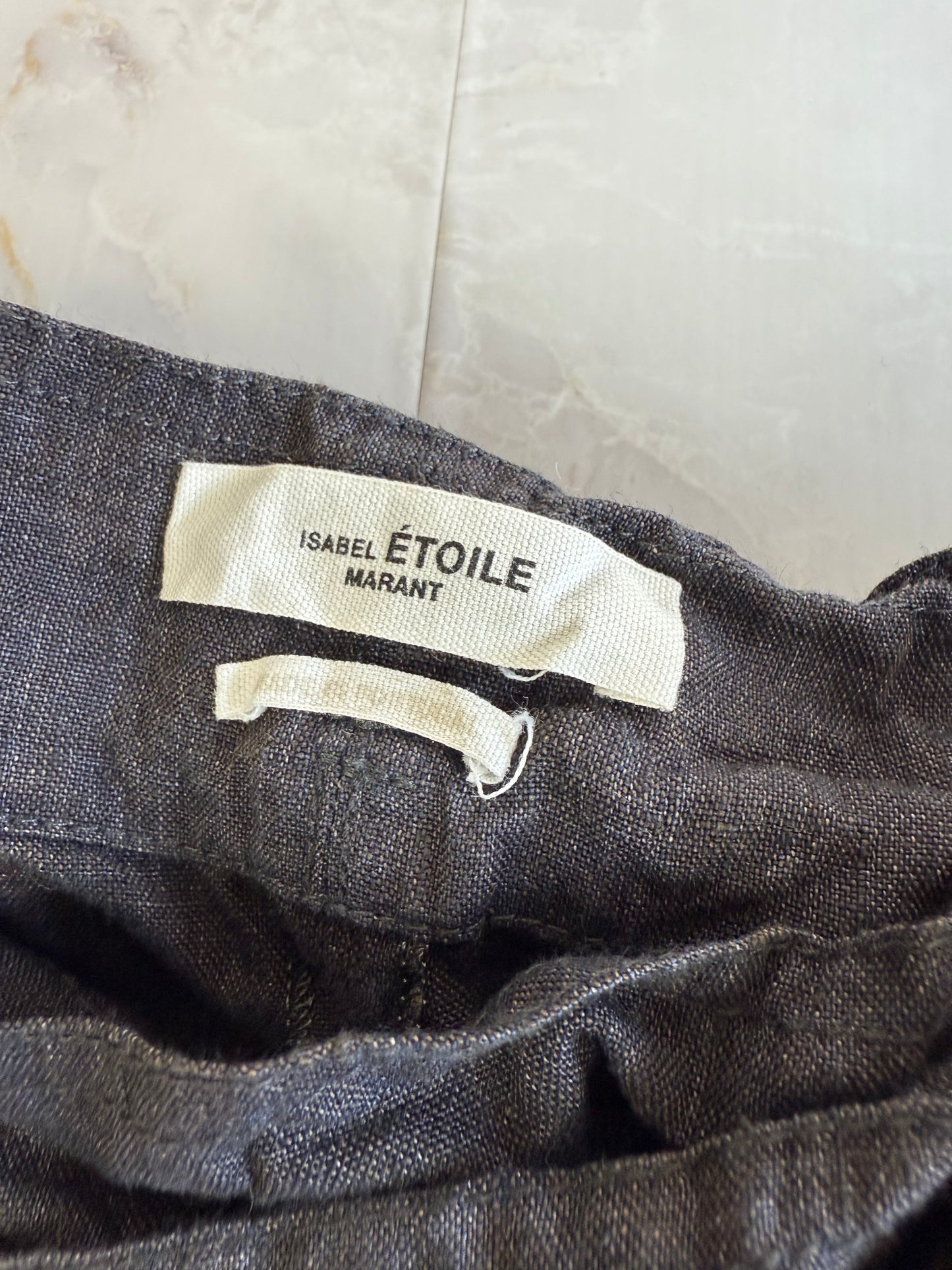 【ISABEL ÉTOILE MARANT】フリルラップワンピース リネン混 グレーブラック | フランス発 上品な立体シルエット