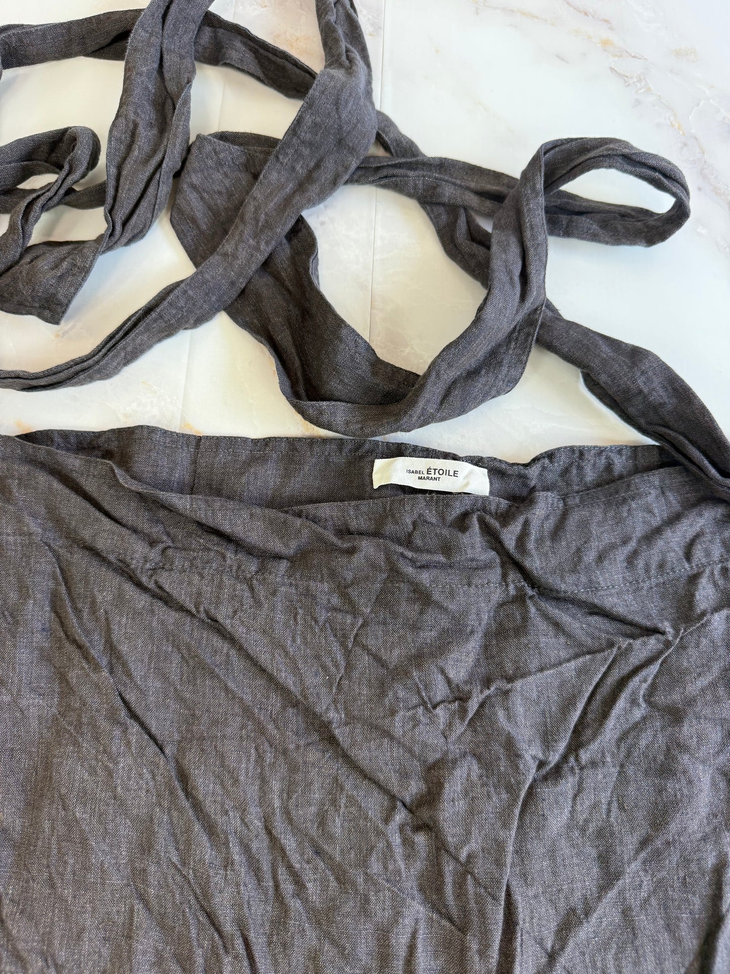 【ISABEL ÉTOILE MARANT】フリルラップワンピース リネン混 グレーブラック | フランス発 上品な立体シルエット