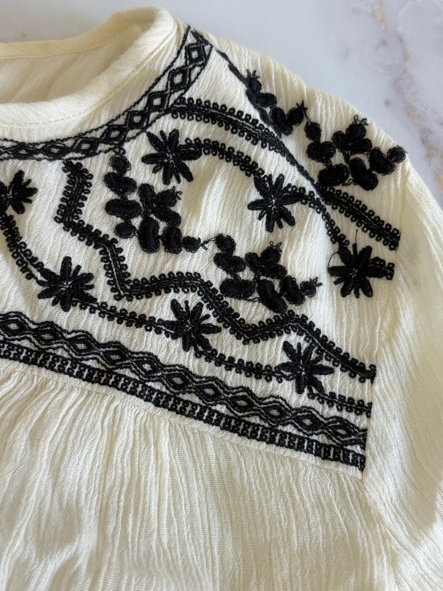 【DENIM & SUPPLY RALPH LAUREN】デニム&サプライ 刺繍 タッセル チュニック 七分袖 クリンクルガーゼ 綿×レーヨン レディース XXS インド製