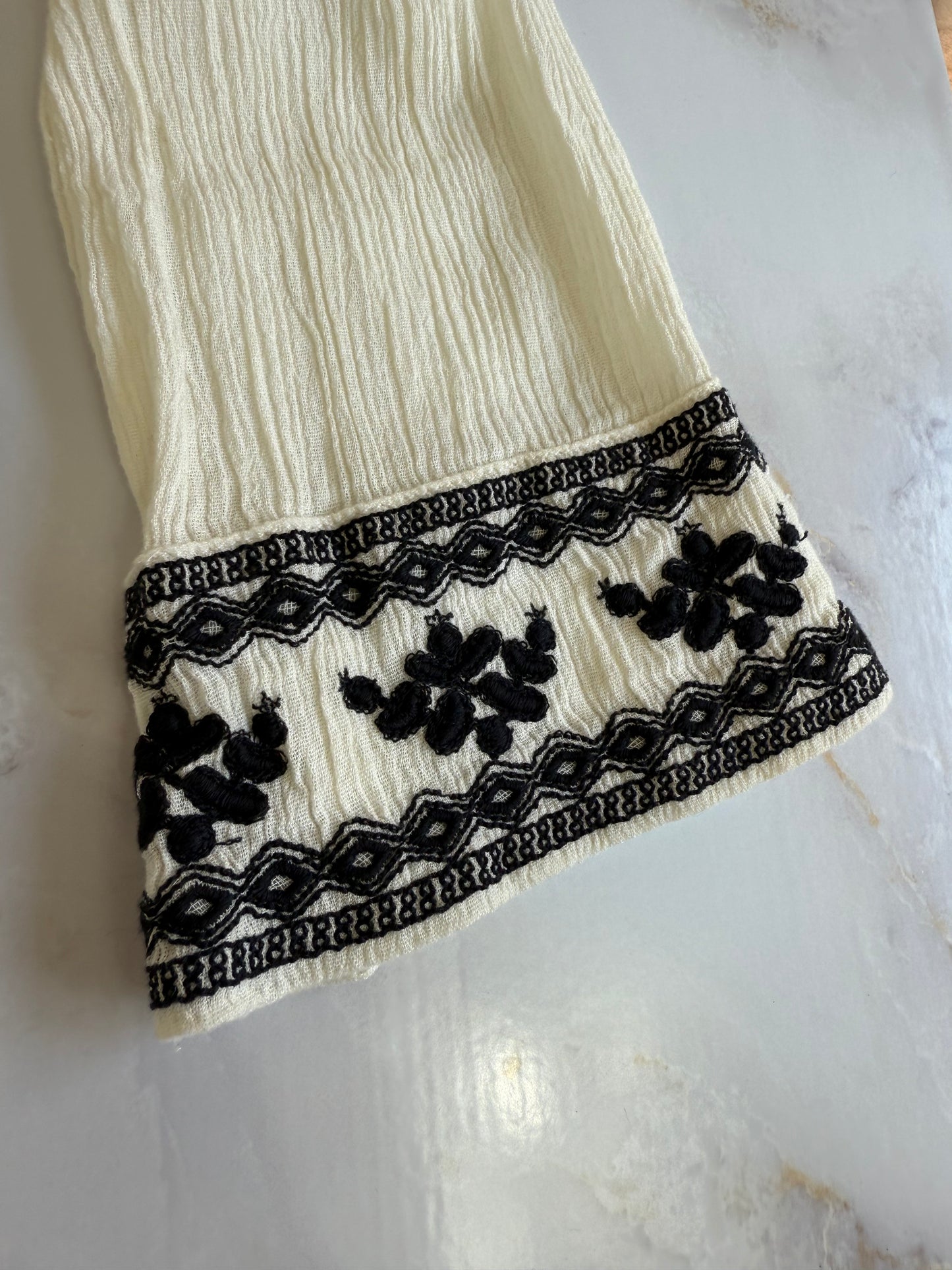 【DENIM & SUPPLY RALPH LAUREN】デニム&サプライ 刺繍 タッセル チュニック 七分袖 クリンクルガーゼ 綿×レーヨン レディース XXS インド製