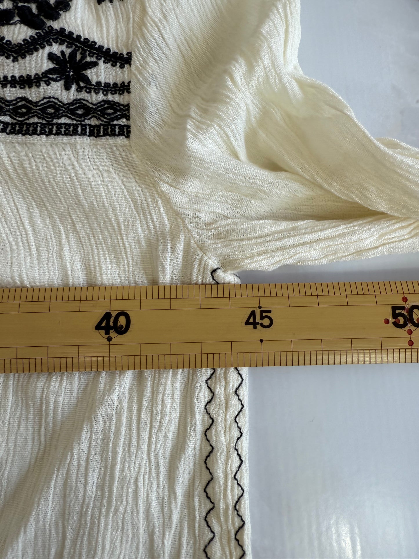 【DENIM & SUPPLY RALPH LAUREN】デニム&サプライ 刺繍 タッセル チュニック 七分袖 クリンクルガーゼ 綿×レーヨン レディース XXS インド製
