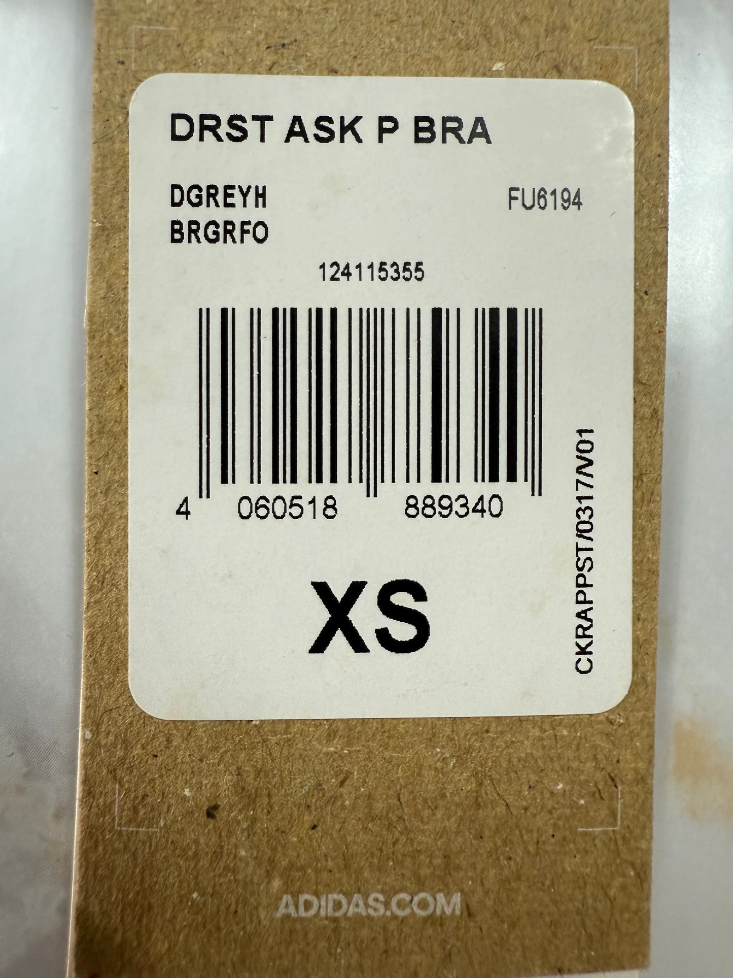 【adidas】アディダス スポーツブラ DRST ASK P BRA XS ミディアムサポート グレー ブラック レディース トレーニングウェア