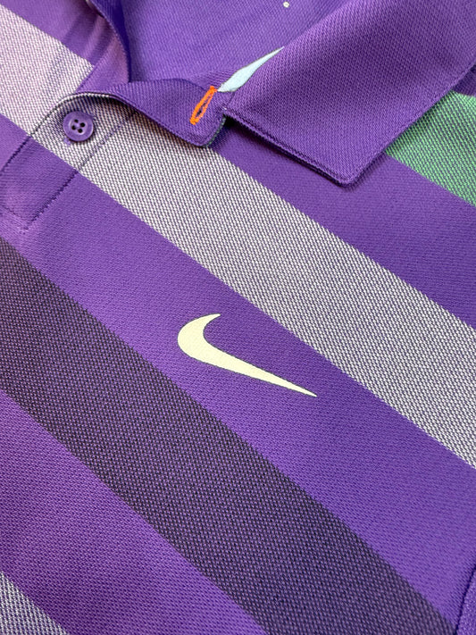 【NIKE GOLF】ナイキゴルフ Dri-FIT ボーダーポロシャツ メンズ Lサイズ パープル系 吸汗速乾