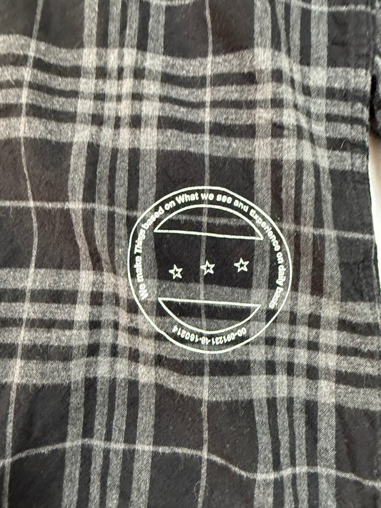 thisisneverthat フード付きチェックシャツ M ブラック コットン100% 韓国製 バックプリント ストリート