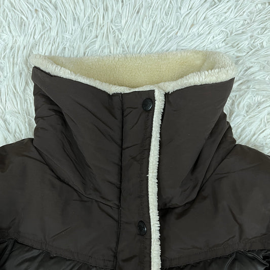 THE NORTH FACE(ザ・ノース・フェイス)レザーロゴ付き ダウンジャケット ハーフコート ブラウン レディースXL 95 #24