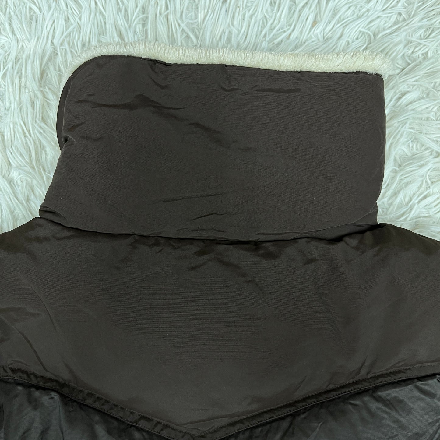 THE NORTH FACE(ザ・ノース・フェイス)レザーロゴ付き ダウンジャケット ハーフコート ブラウン レディースXL 95 #24