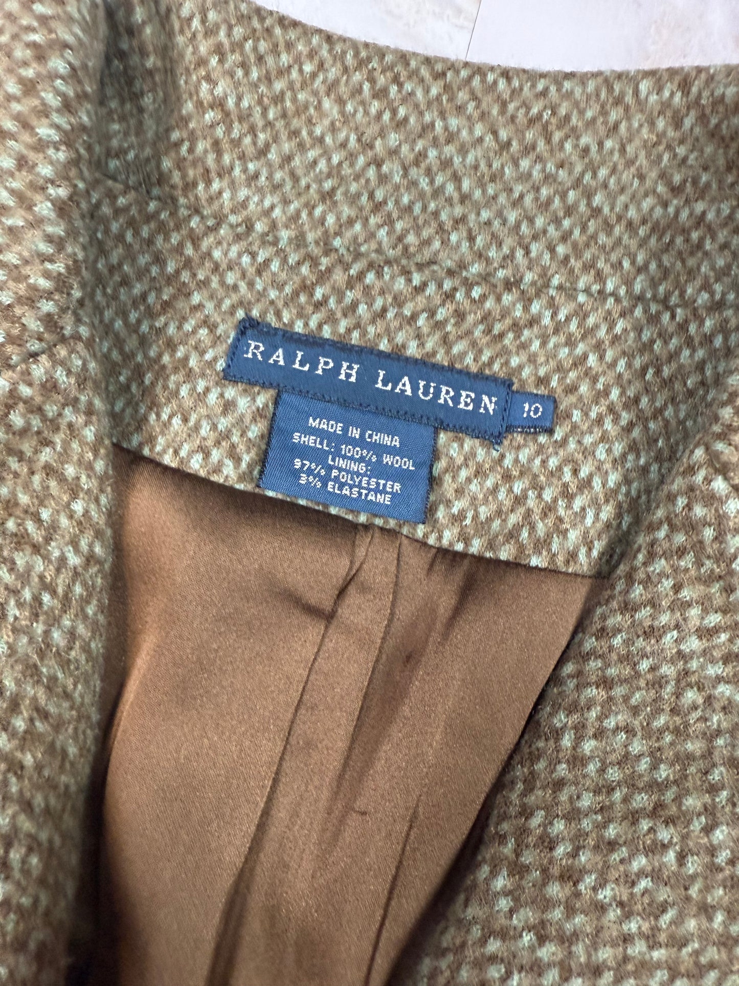 【RALPH LAUREN】ラルフローレン ウール テーラードジャケット ブラウン×グリーン チェック調 レディース サイズ10
