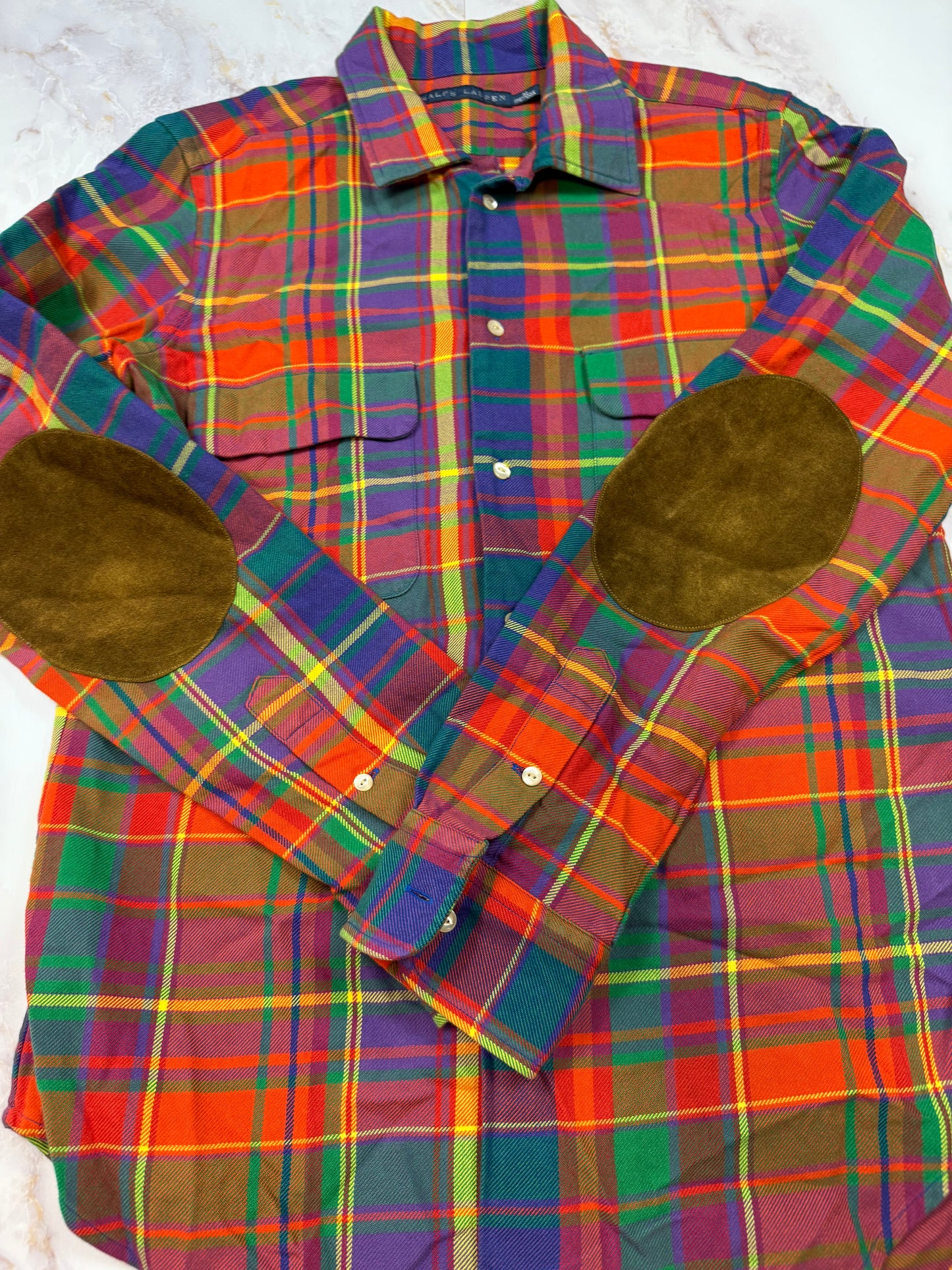 POLO RALPH LAUREN マルチカラー チェックシャツ 長袖 コットン100% エルボーパッチ付き メンズ