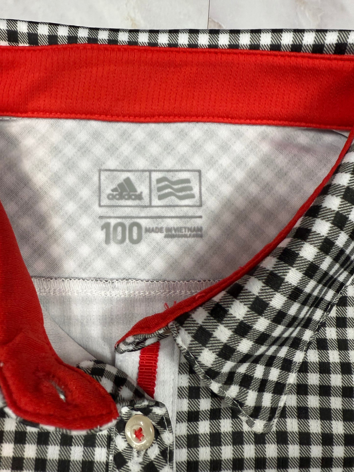 【adidas アディダス】ポロシャツ 半袖シャツ ギンガムチェック柄 ブラック×ホワイト メンズ 100サイズ ポリエステル100%