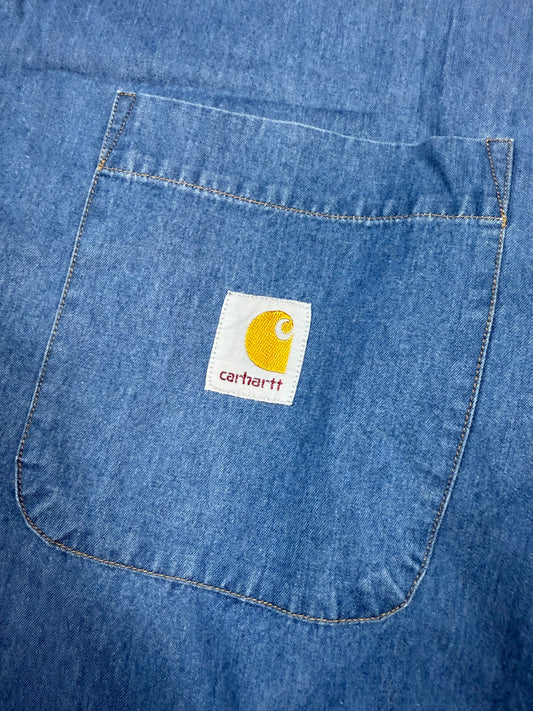 【Carhartt/カーハート】デニム 長袖シャツ Lサイズ メンズ ワークシャツ 100%コットン 胸ポケットロゴ付き