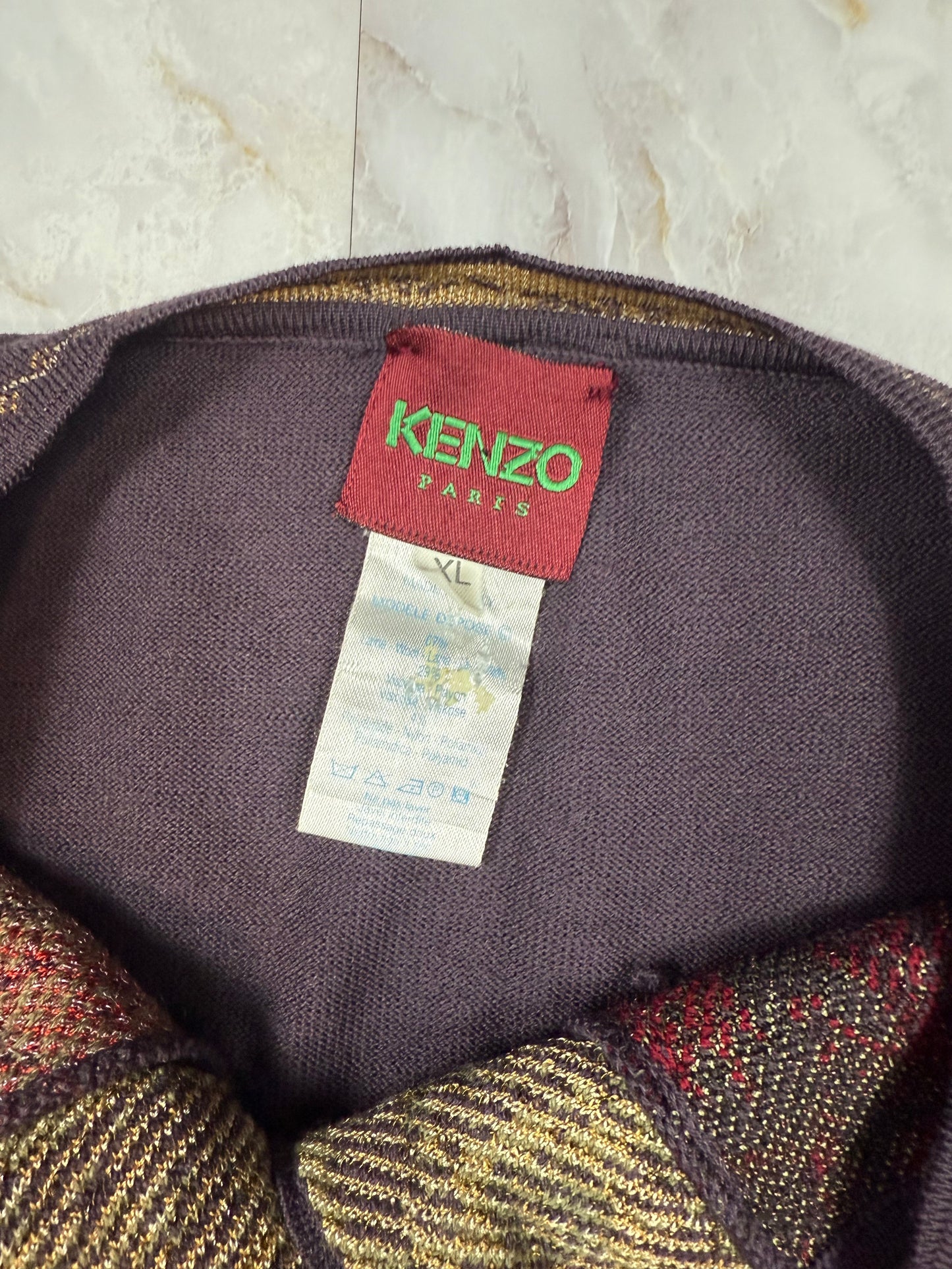 KENZO PARIS ケンゾー パリ 総柄 ニットカーディガン XLサイズ ウール混 アートデザイン ジャケット風カーデ