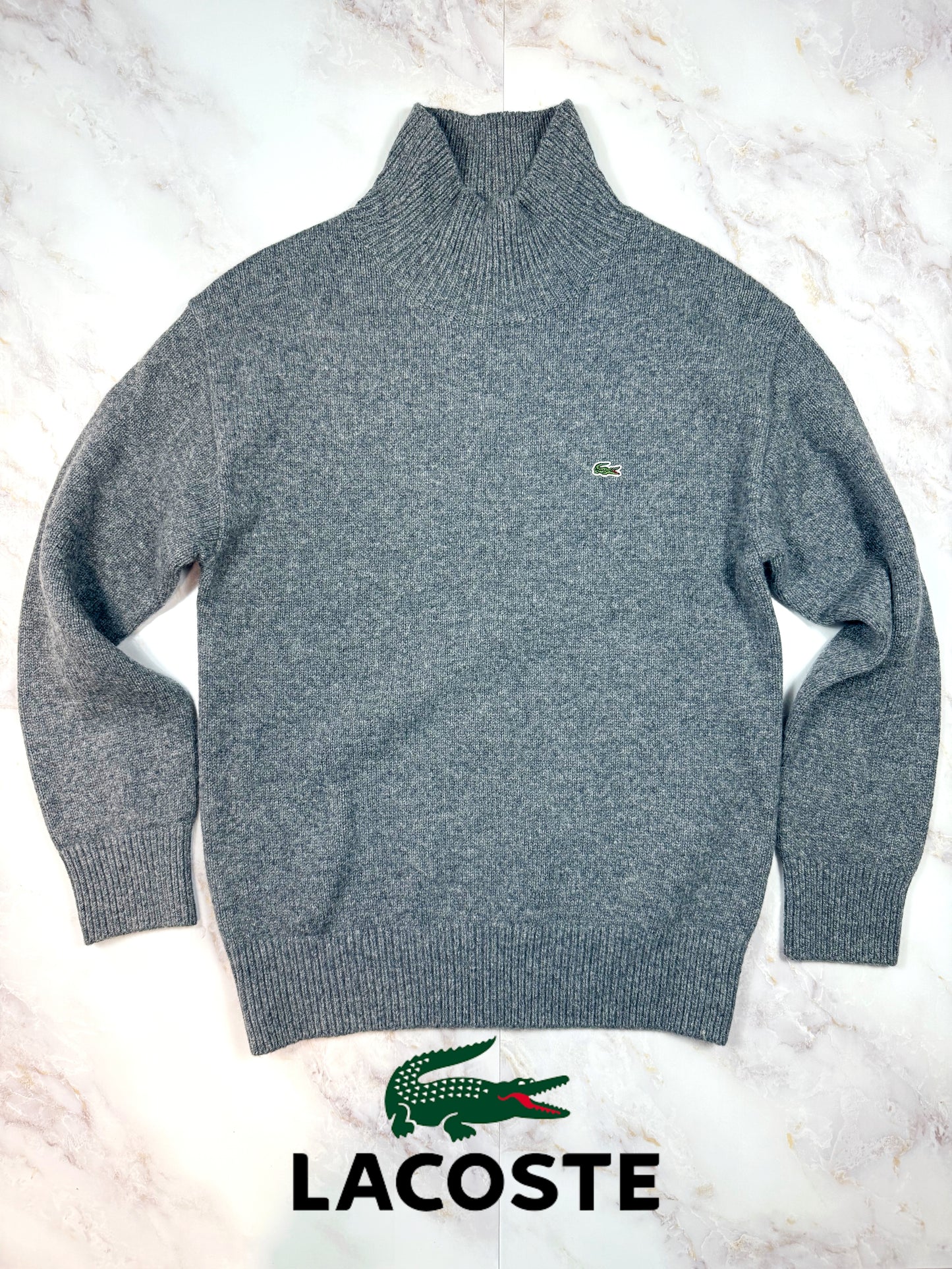 【LACOSTE】ハーフジップ ウールニット グレー FR3/US Sサイズ メンズ 長袖 セーター ラコステ