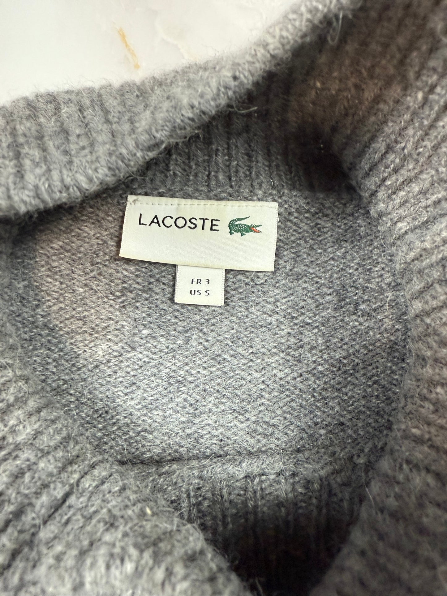 【LACOSTE】ハーフジップ ウールニット グレー FR3/US Sサイズ メンズ 長袖 セーター ラコステ