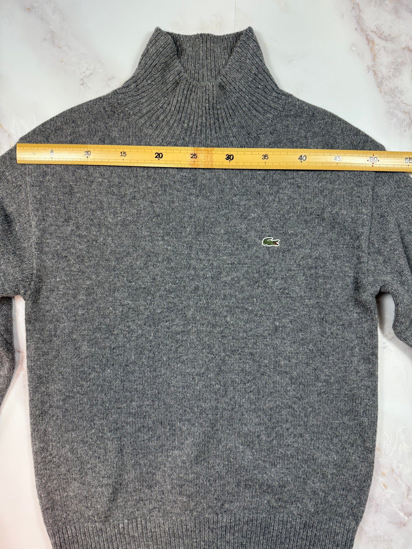 【LACOSTE】ハーフジップ ウールニット グレー FR3/US Sサイズ メンズ 長袖 セーター ラコステ
