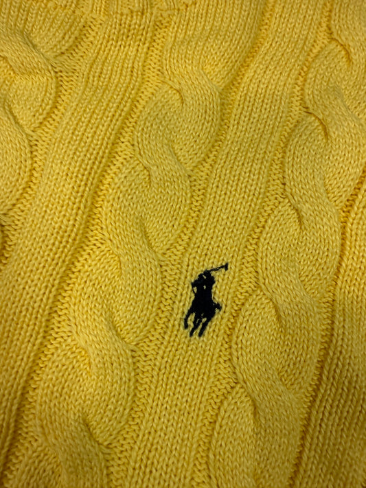 【POLO RALPH LAUREN】ケーブルニット セーター イエロー コットン100% メンズL 大人気ポロラルフローレン