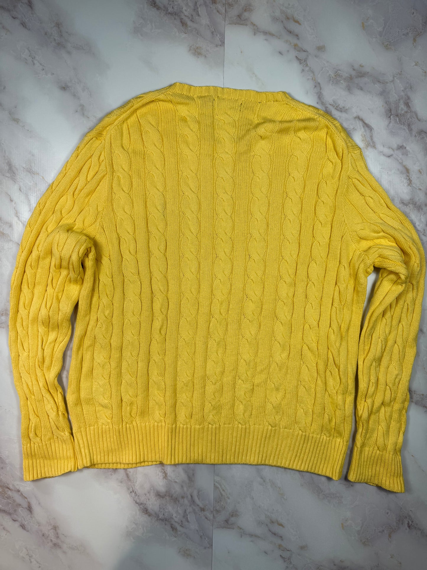 【POLO RALPH LAUREN】ケーブルニット セーター イエロー コットン100% メンズL 大人気ポロラルフローレン