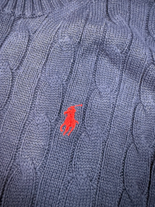 【POLO RALPH LAUREN】ケーブル編み コットンニット セーター ネイビー Lサイズ メンズ クルーネック