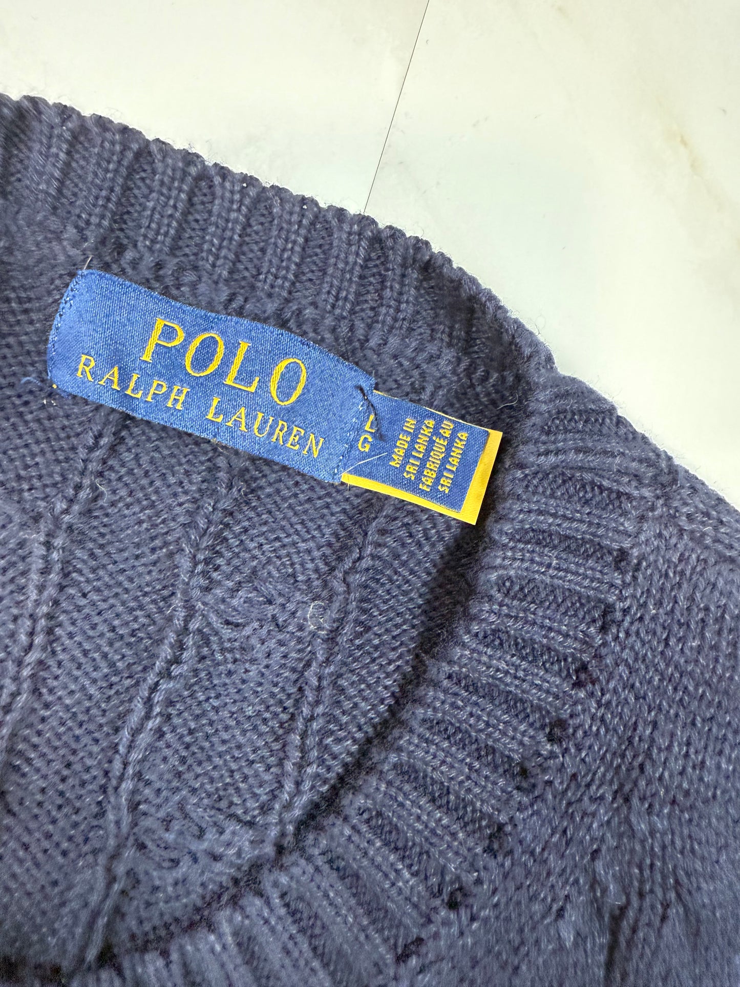 【POLO RALPH LAUREN】ケーブル編み コットンニット セーター ネイビー Lサイズ メンズ クルーネック