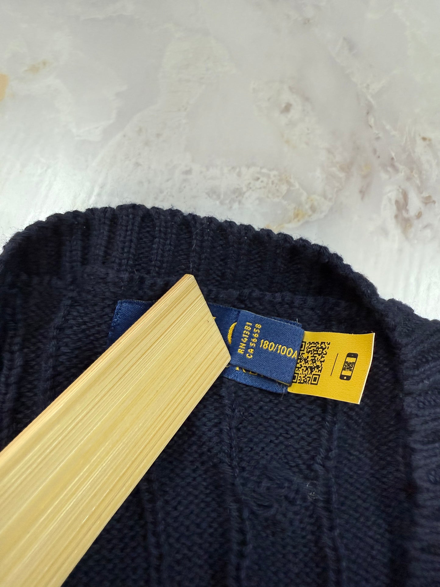 【POLO RALPH LAUREN】ケーブル編み コットンニット セーター ネイビー Lサイズ メンズ クルーネック