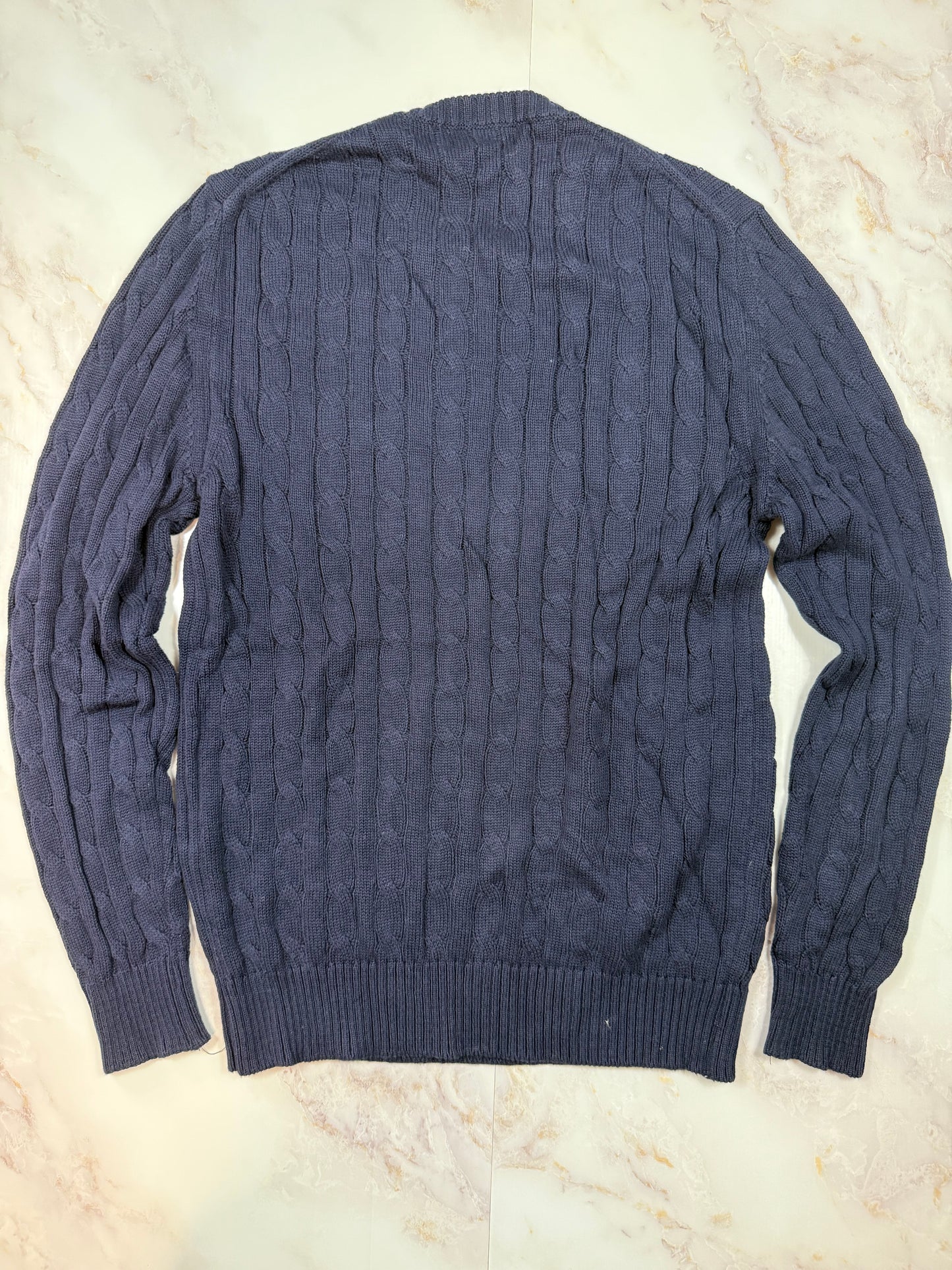 【POLO RALPH LAUREN】ケーブル編み コットンニット セーター ネイビー Lサイズ メンズ クルーネック