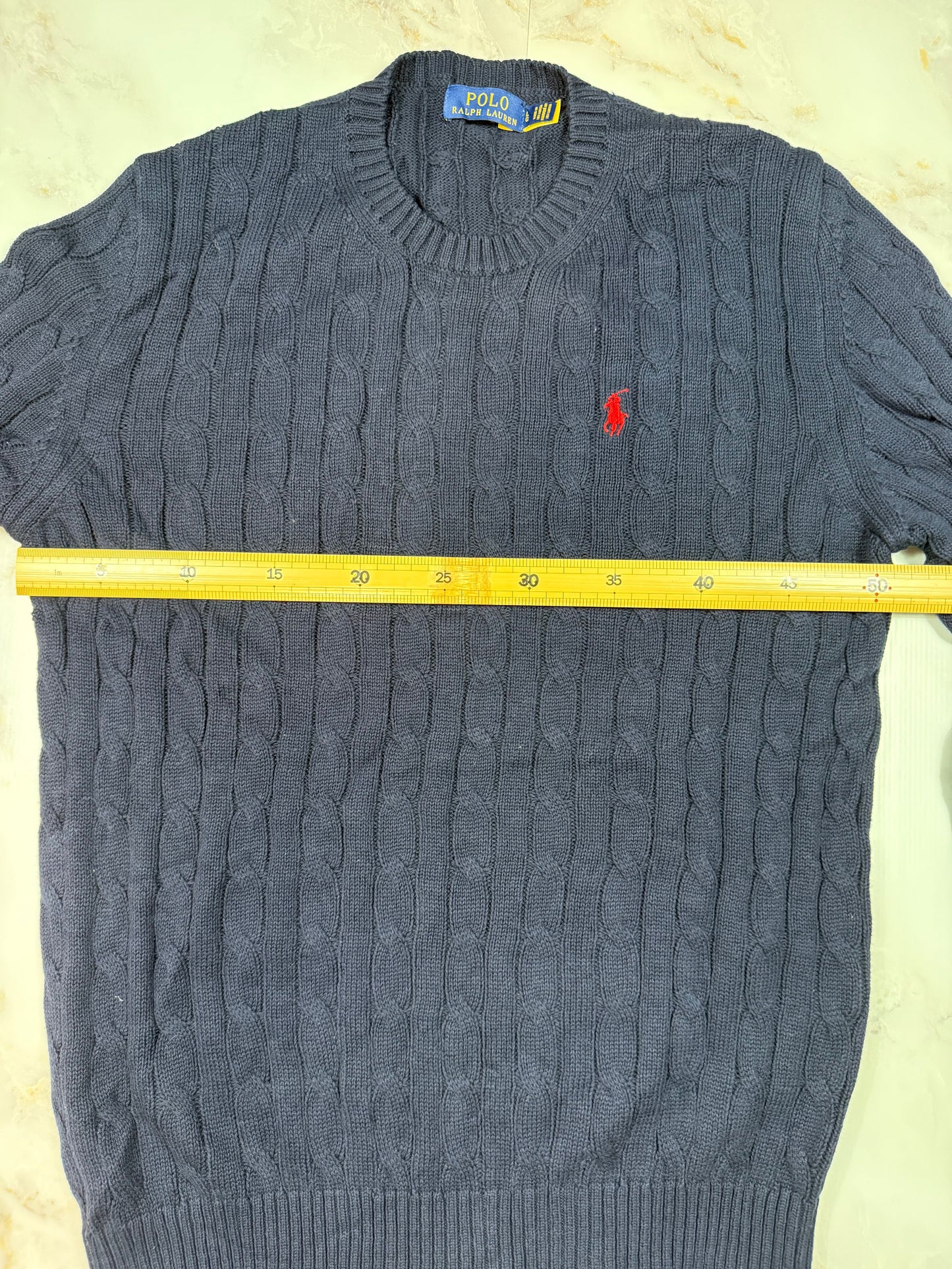 【POLO RALPH LAUREN】ケーブル編み コットンニット セーター ネイビー Lサイズ メンズ クルーネック