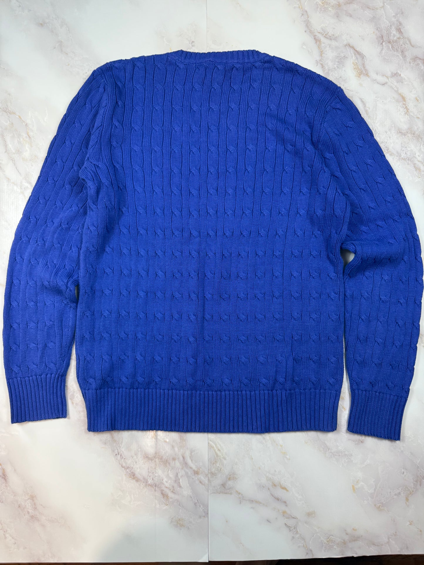 【POLO RALPH LAUREN】ケーブルニット セーター 青色 メンズLサイズ コットン100% クラシックフィット クルーネック ニットトップス