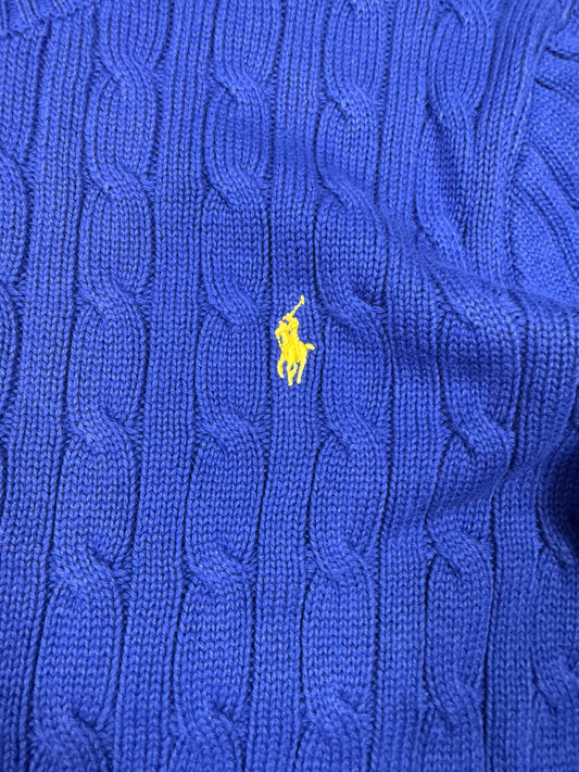 【POLO RALPH LAUREN】ケーブルニット セーター 青色 メンズLサイズ コットン100% クラシックフィット クルーネック ニットトップス