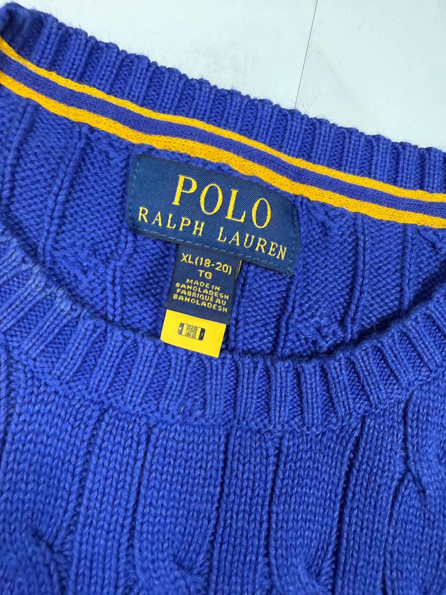 【POLO RALPH LAUREN】ケーブルニット セーター 青色 メンズLサイズ コットン100% クラシックフィット クルーネック ニットトップス