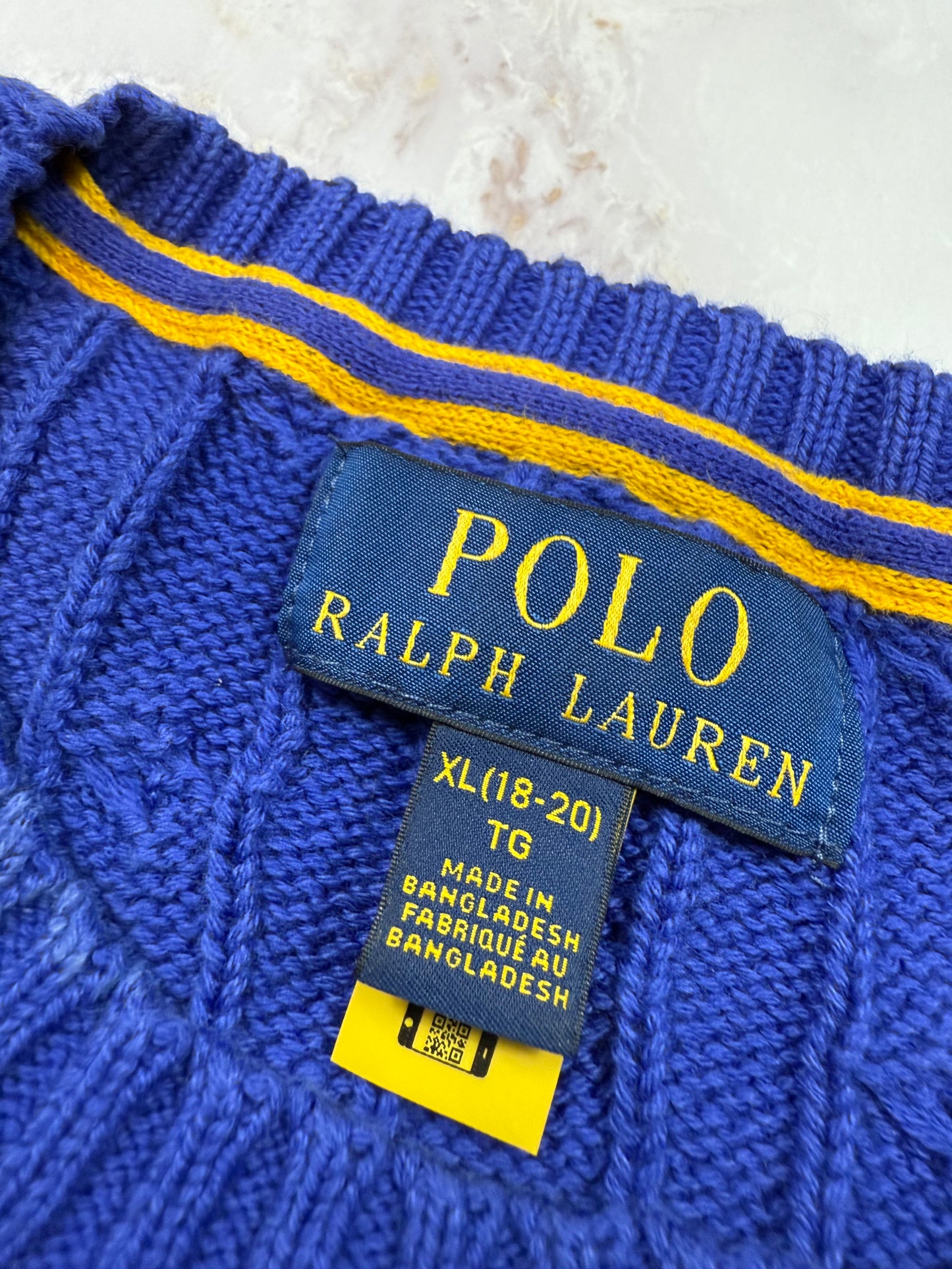 【POLO RALPH LAUREN】ケーブルニット セーター 青色 メンズLサイズ コットン100% クラシックフィット クルーネック ニットトップス