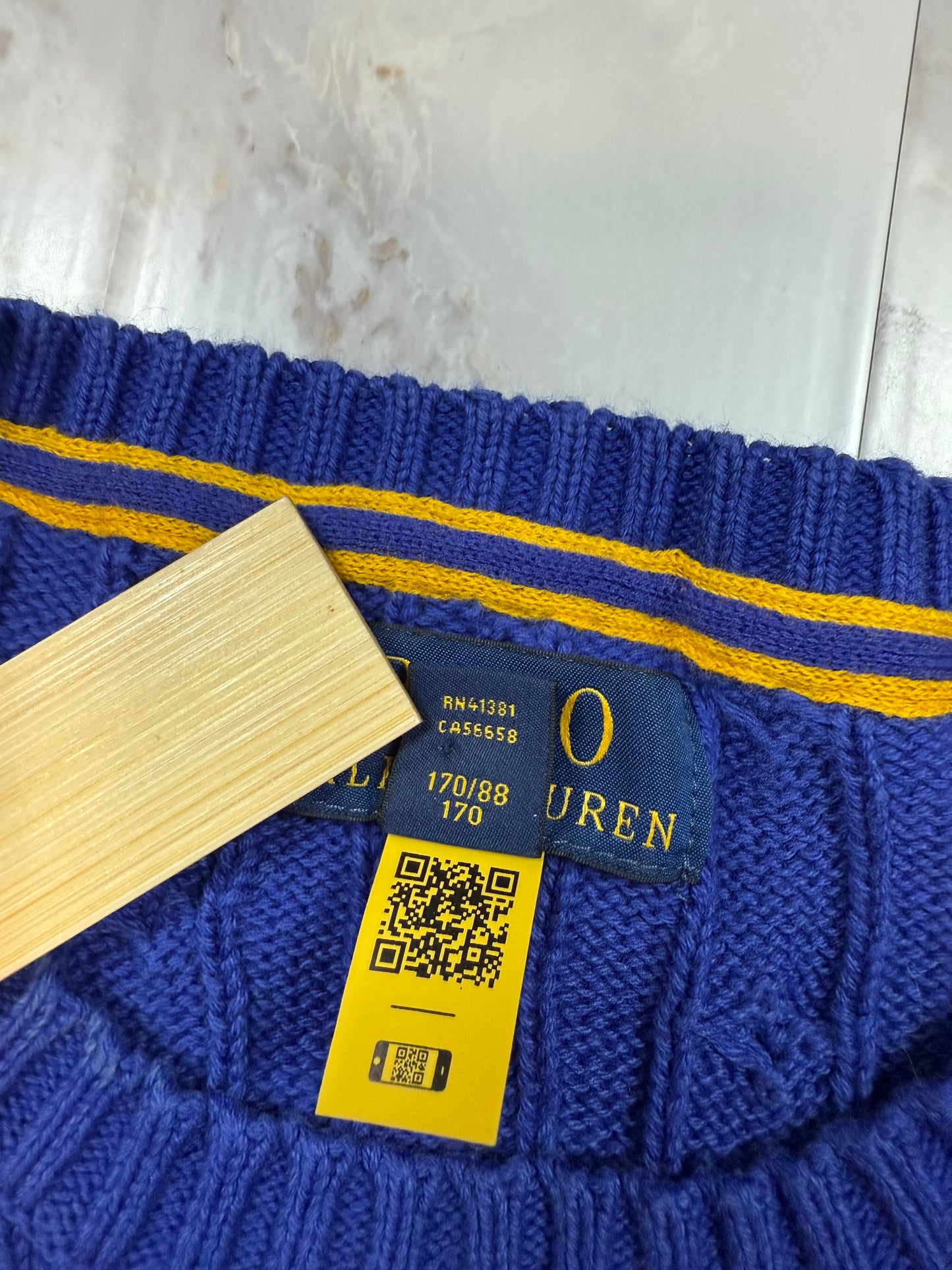 【POLO RALPH LAUREN】ケーブルニット セーター 青色 メンズLサイズ コットン100% クラシックフィット クルーネック ニットトップス