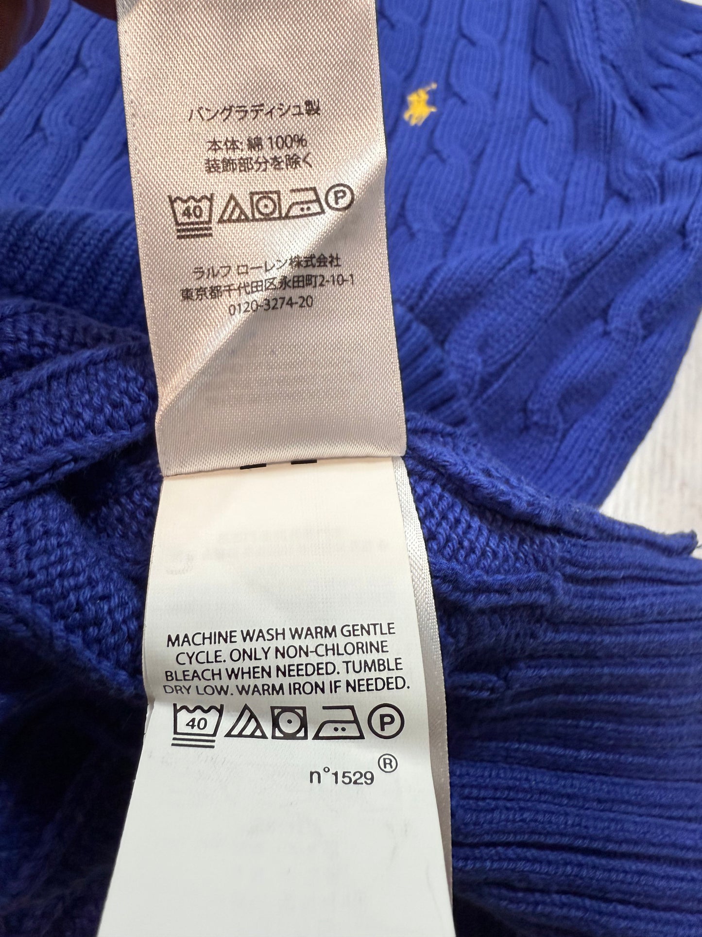 【POLO RALPH LAUREN】ケーブルニット セーター 青色 メンズLサイズ コットン100% クラシックフィット クルーネック ニットトップス