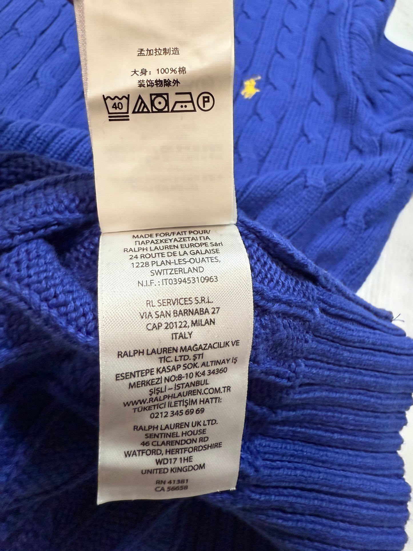 【POLO RALPH LAUREN】ケーブルニット セーター 青色 メンズLサイズ コットン100% クラシックフィット クルーネック ニットトップス