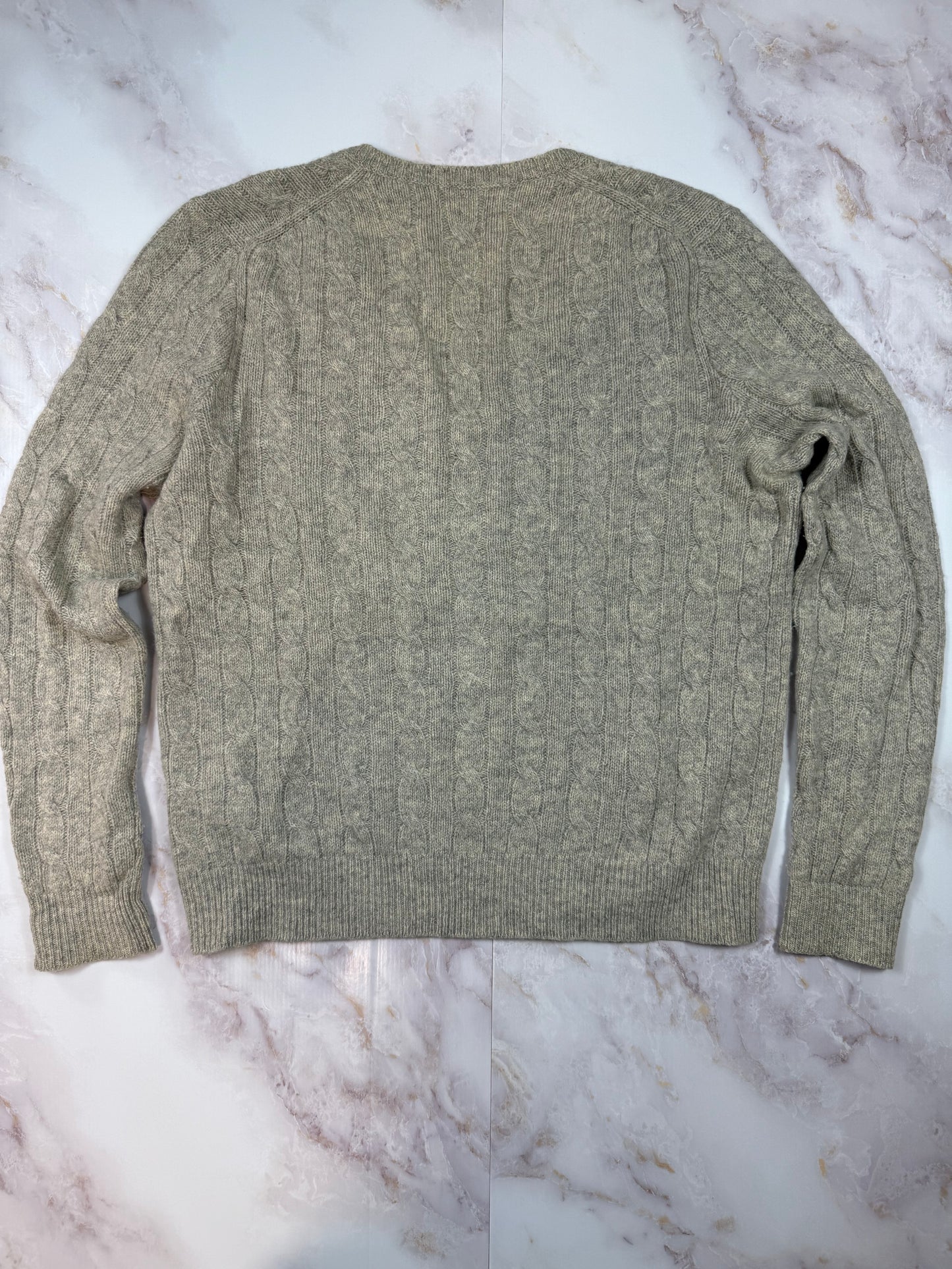 【POLO RALPH LAUREN】ケーブル編み Vネックセーター メンズ L グレー系 ウール×カシミヤ混 ラルフローレン ニット