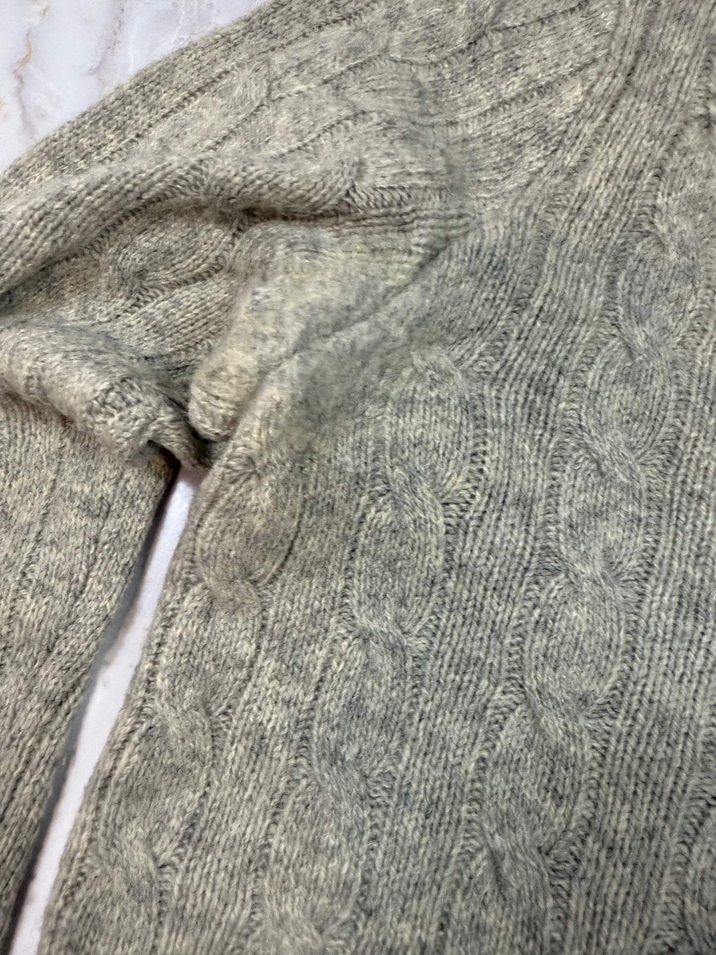 【POLO RALPH LAUREN】ケーブル編み Vネックセーター メンズ L グレー系 ウール×カシミヤ混 ラルフローレン ニット