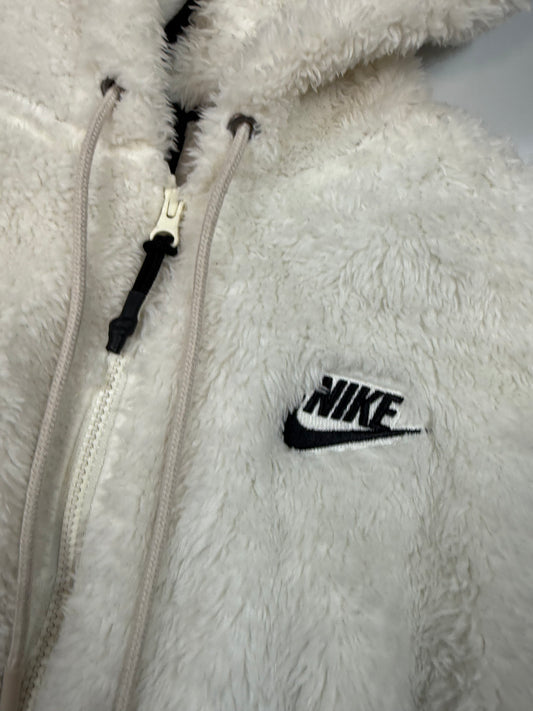 【NIKE】ボア フリース フルジップ パーカー フーディー XSサイズ ブラック×ホワイト 刺繍ロゴ