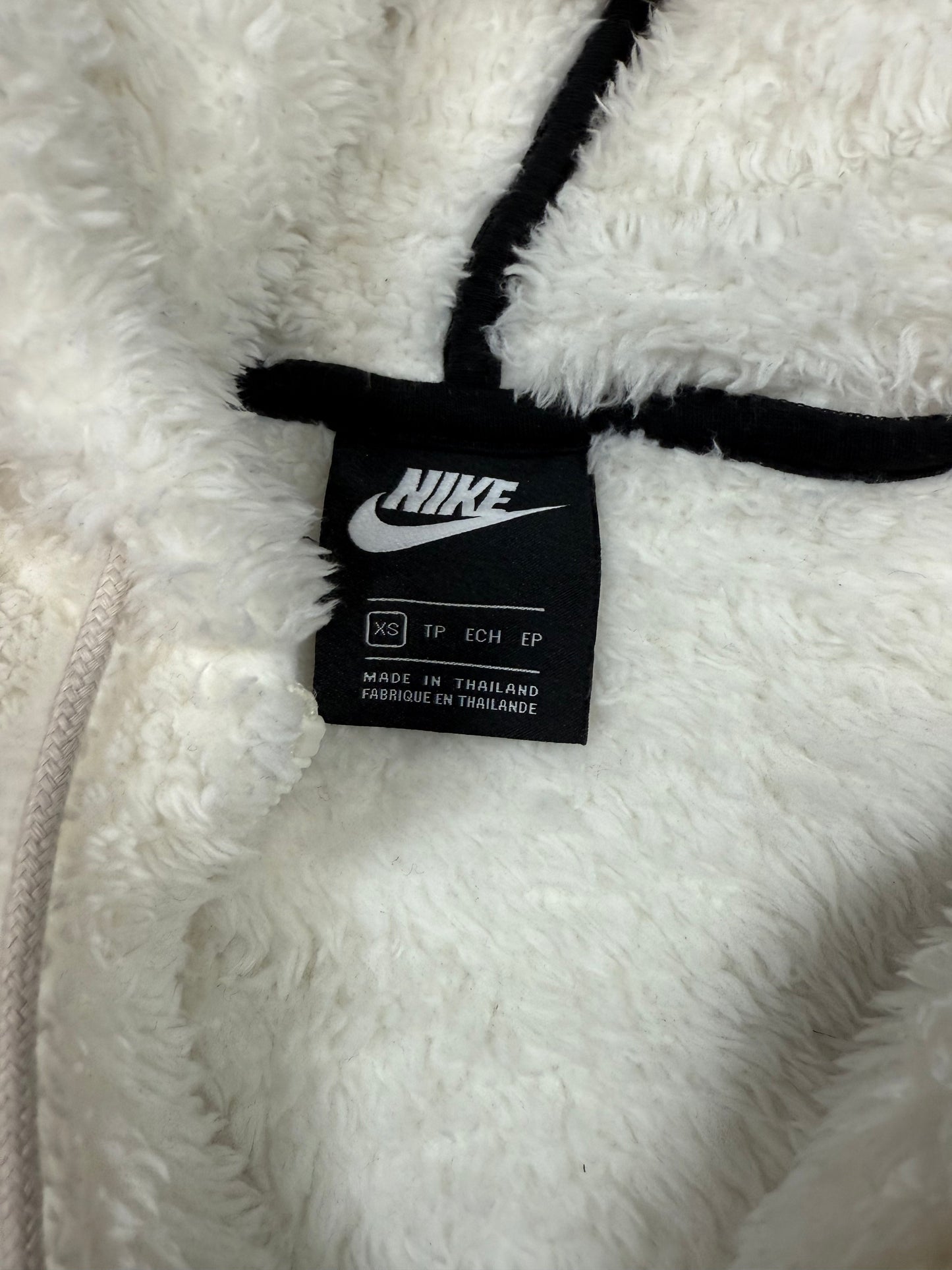 【NIKE】ボア フリース フルジップ パーカー フーディー XSサイズ ブラック×ホワイト 刺繍ロゴ