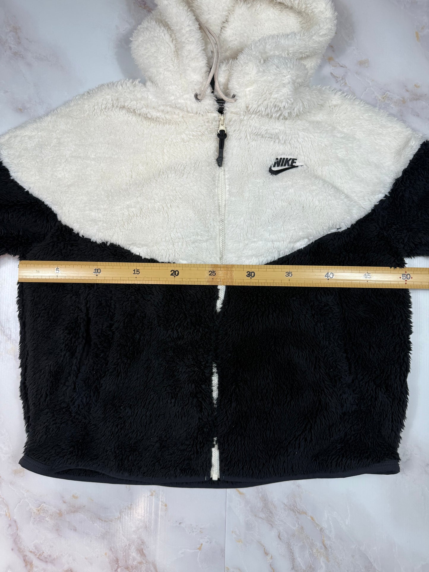 【NIKE】ボア フリース フルジップ パーカー フーディー XSサイズ ブラック×ホワイト 刺繍ロゴ
