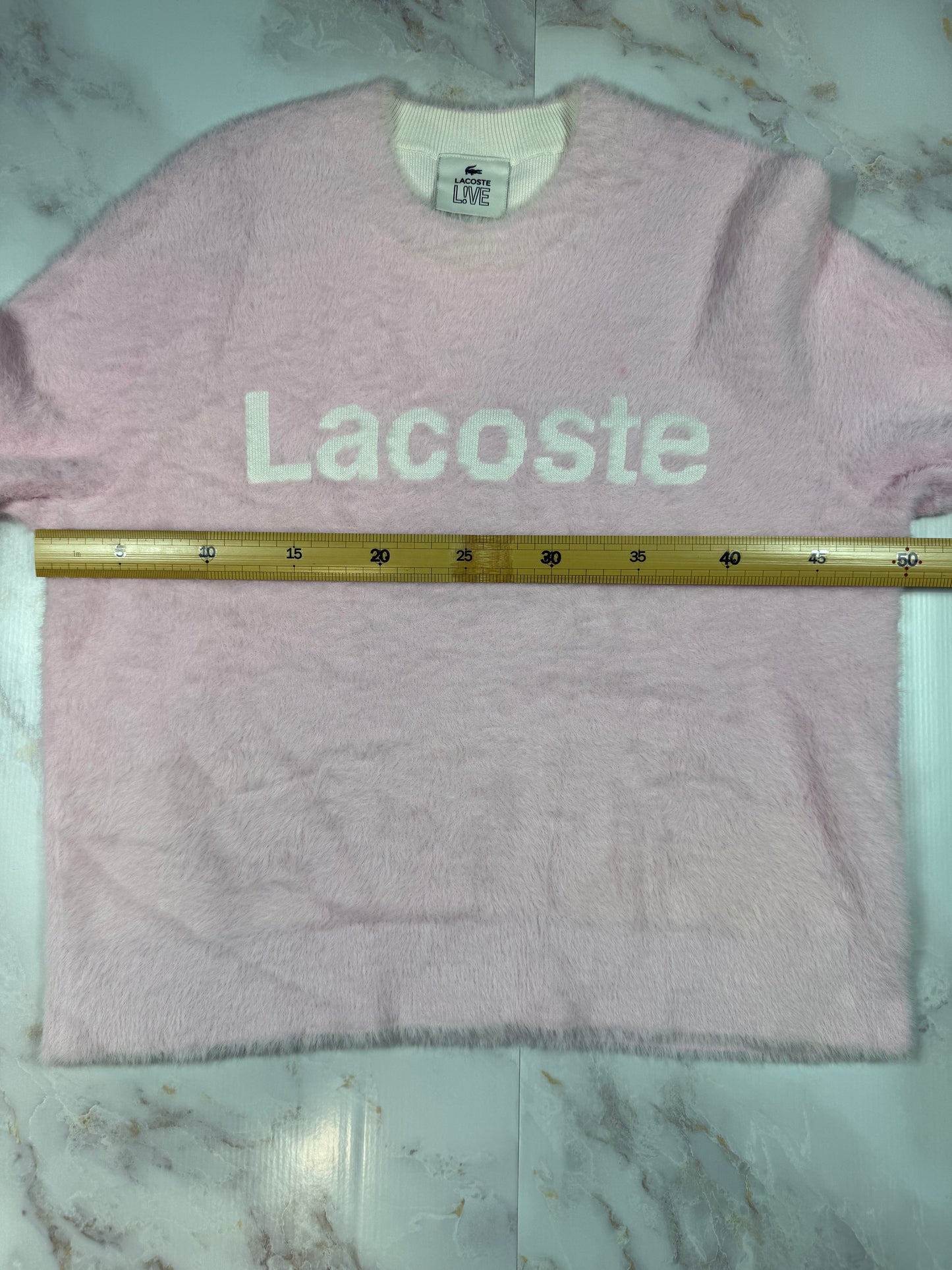 【LACOSTE L!VE】ロゴ入り フェザーニット ピンク セーター レディース 36サイズ