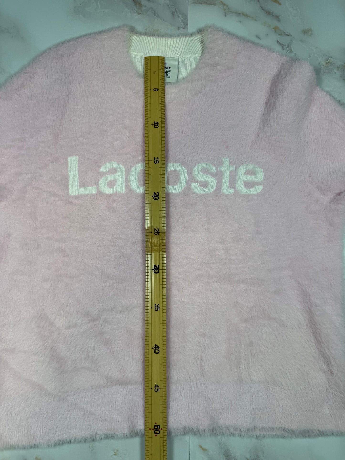 【LACOSTE L!VE】ロゴ入り フェザーニット ピンク セーター レディース 36サイズ