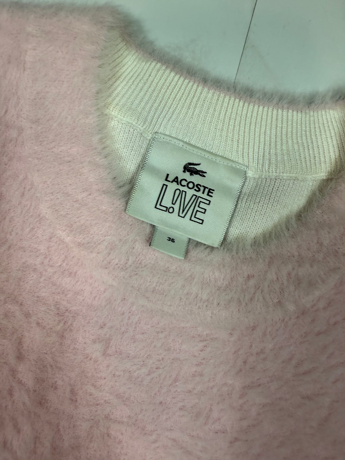 【LACOSTE L!VE】ロゴ入り フェザーニット ピンク セーター レディース 36サイズ